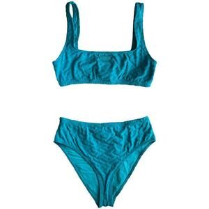 Versace Greca Blue Sponge Knit Bikini Top and Bottom Set, XS